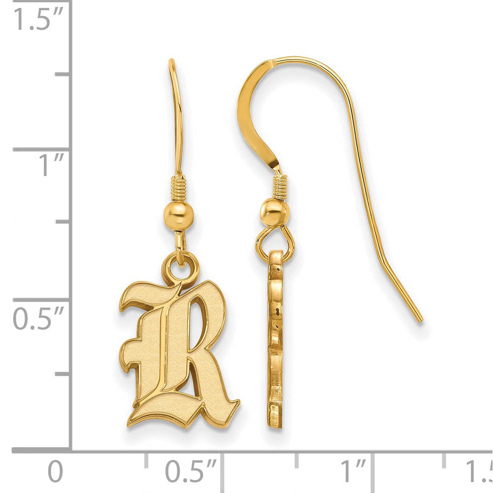 Alternate view of the 14k Gold Plated Silver Rice University Small Dangle Earrings by The Black Bow Jewelry Co.