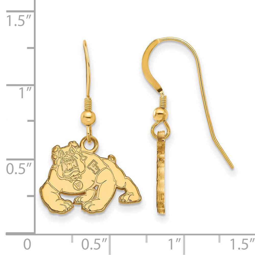 Alternate view of the 14k Gold Plated Silver California State U Fresno Dangle Earring by The Black Bow Jewelry Co.