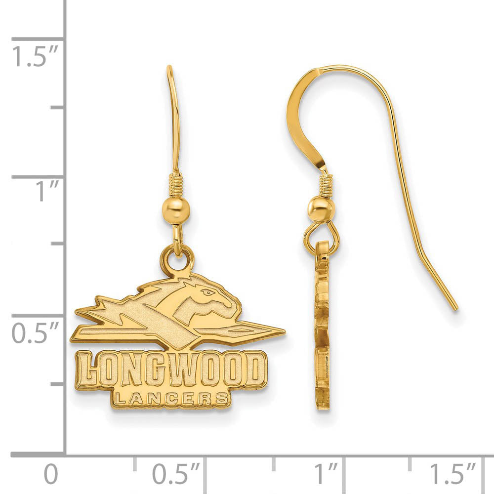 Alternate view of the 14k Gold Plated Silver Longwood University Small Dangle Earrings by The Black Bow Jewelry Co.