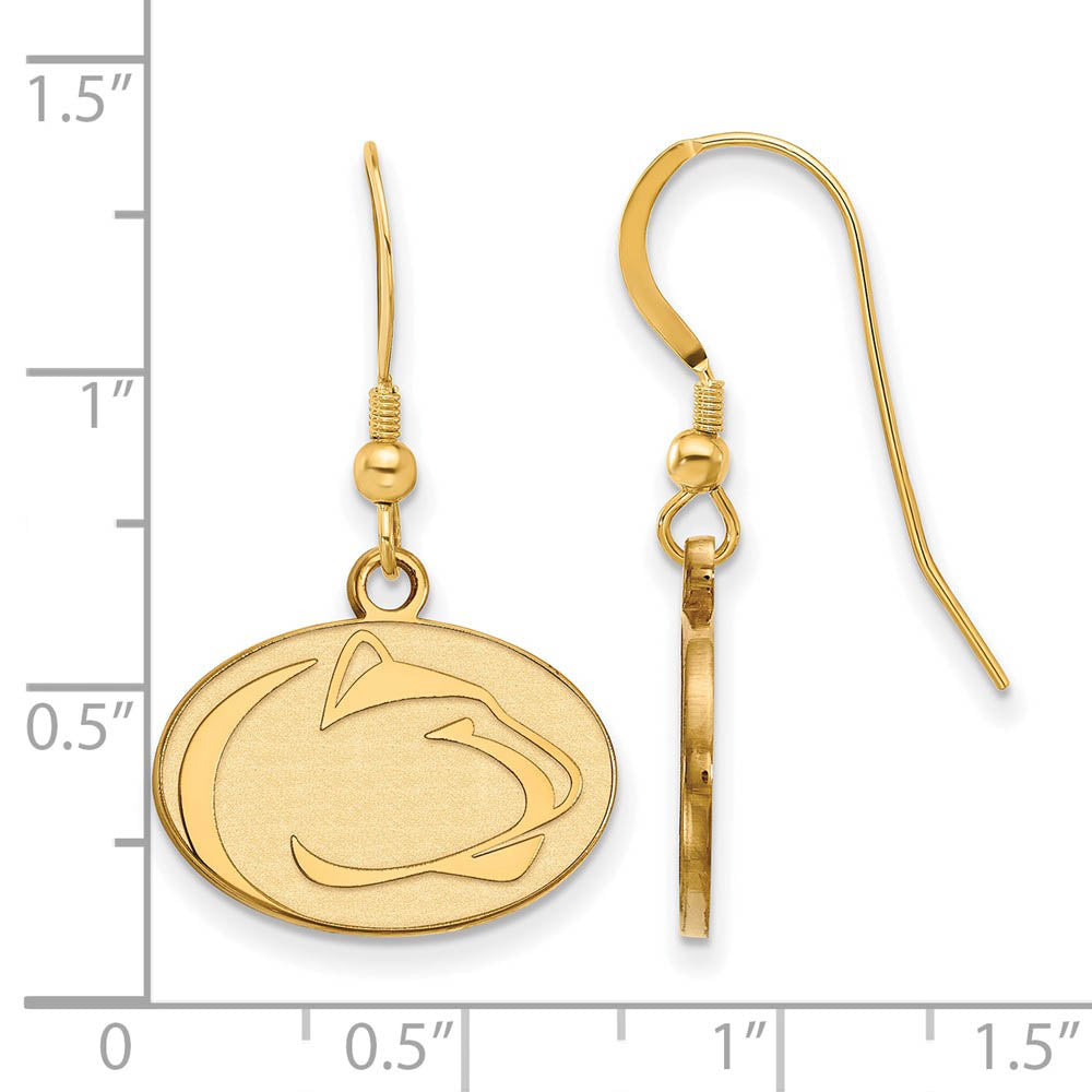 Alternate view of the 14k Gold Plated Silver Penn State University Dangle Earrings by The Black Bow Jewelry Co.
