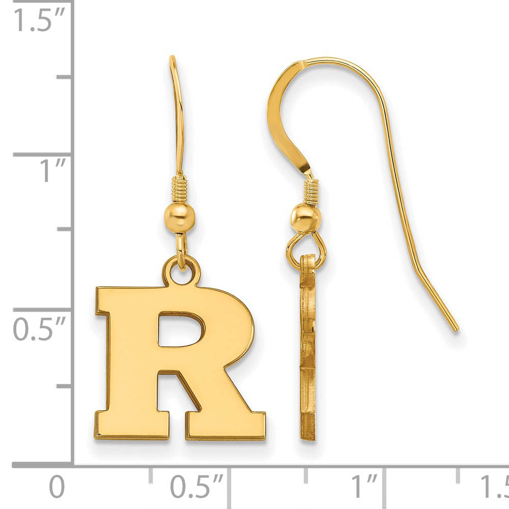 Alternate view of the 14k Gold Plated Silver Rutgers Small Dangle Earrings by The Black Bow Jewelry Co.