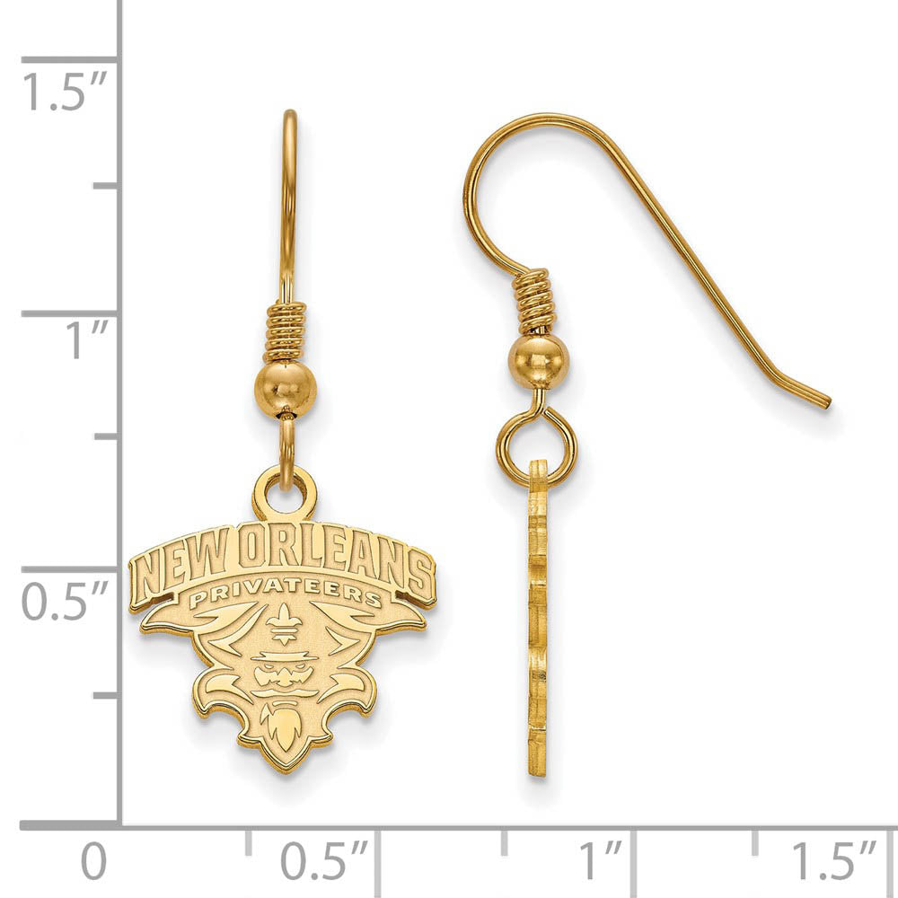 Alternate view of the 14k Gold Plated Silver Univ. of New Orleans Small Dangle Earring by The Black Bow Jewelry Co.