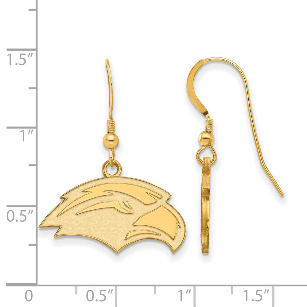 Alternate view of the 14k Gold Plated Silver University of Southern Miss Dangle Earring by The Black Bow Jewelry Co.