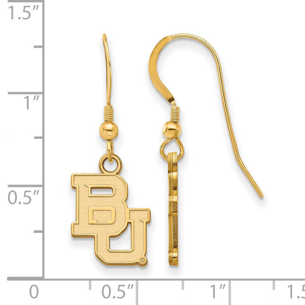 Alternate view of the 14k Gold Plated Silver Baylor University Small Dangle Earrings by The Black Bow Jewelry Co.