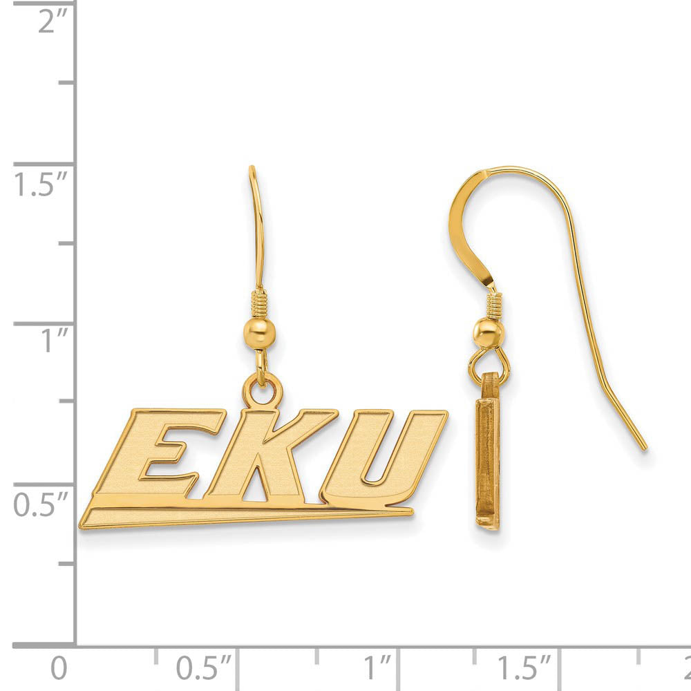 Alternate view of the 14k Gold Plated Silver Eastern Kentucky University Dangle Earring by The Black Bow Jewelry Co.