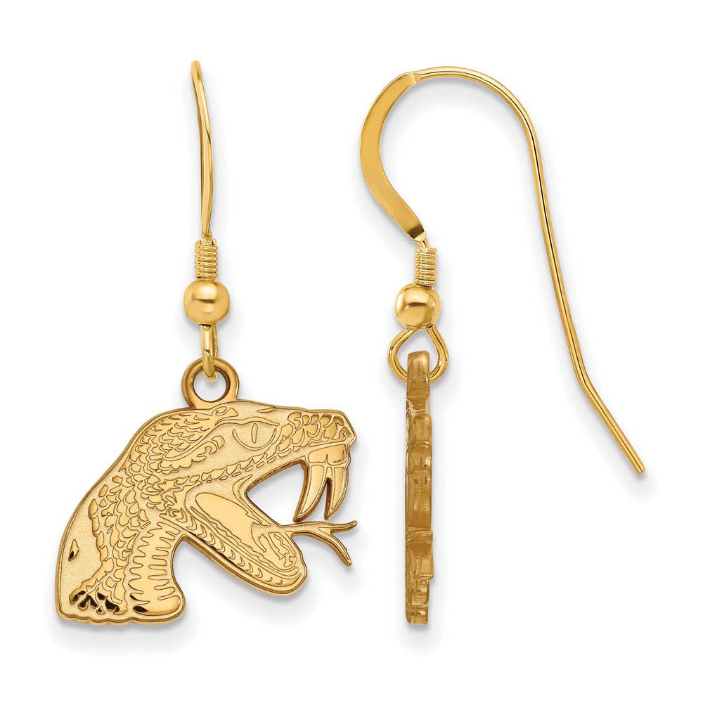 14k Gold Plated Silver Florida A&M University Dangle Earrings, Item E13863 by The Black Bow Jewelry Co.
