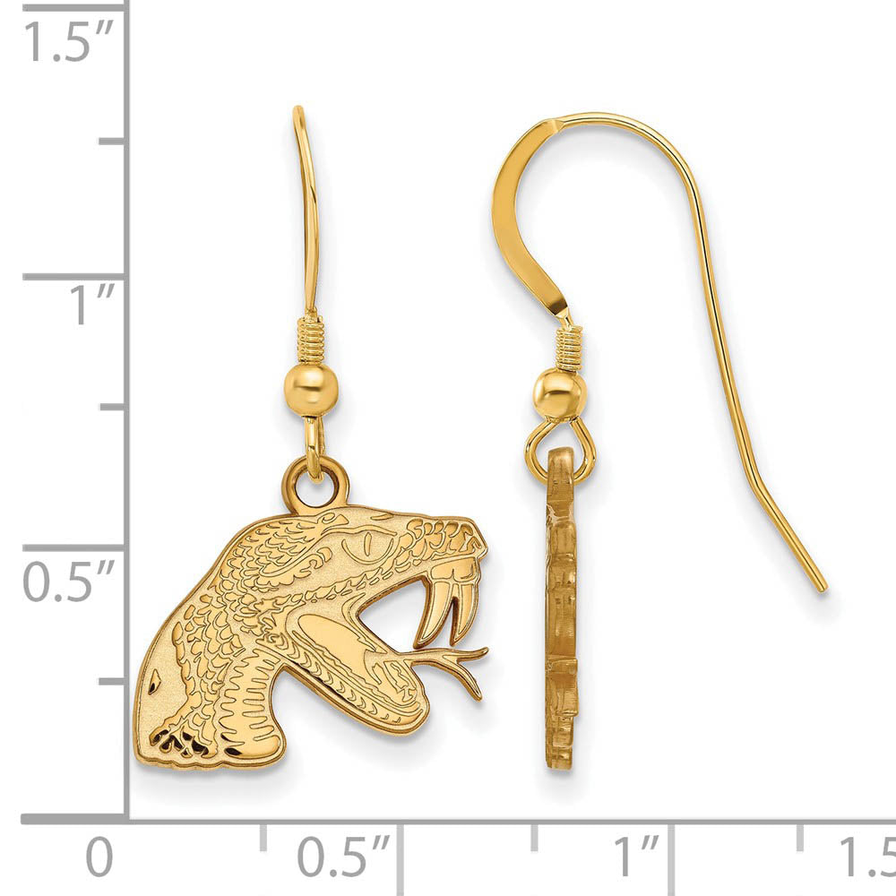 Alternate view of the 14k Gold Plated Silver Florida A&M University Dangle Earrings by The Black Bow Jewelry Co.