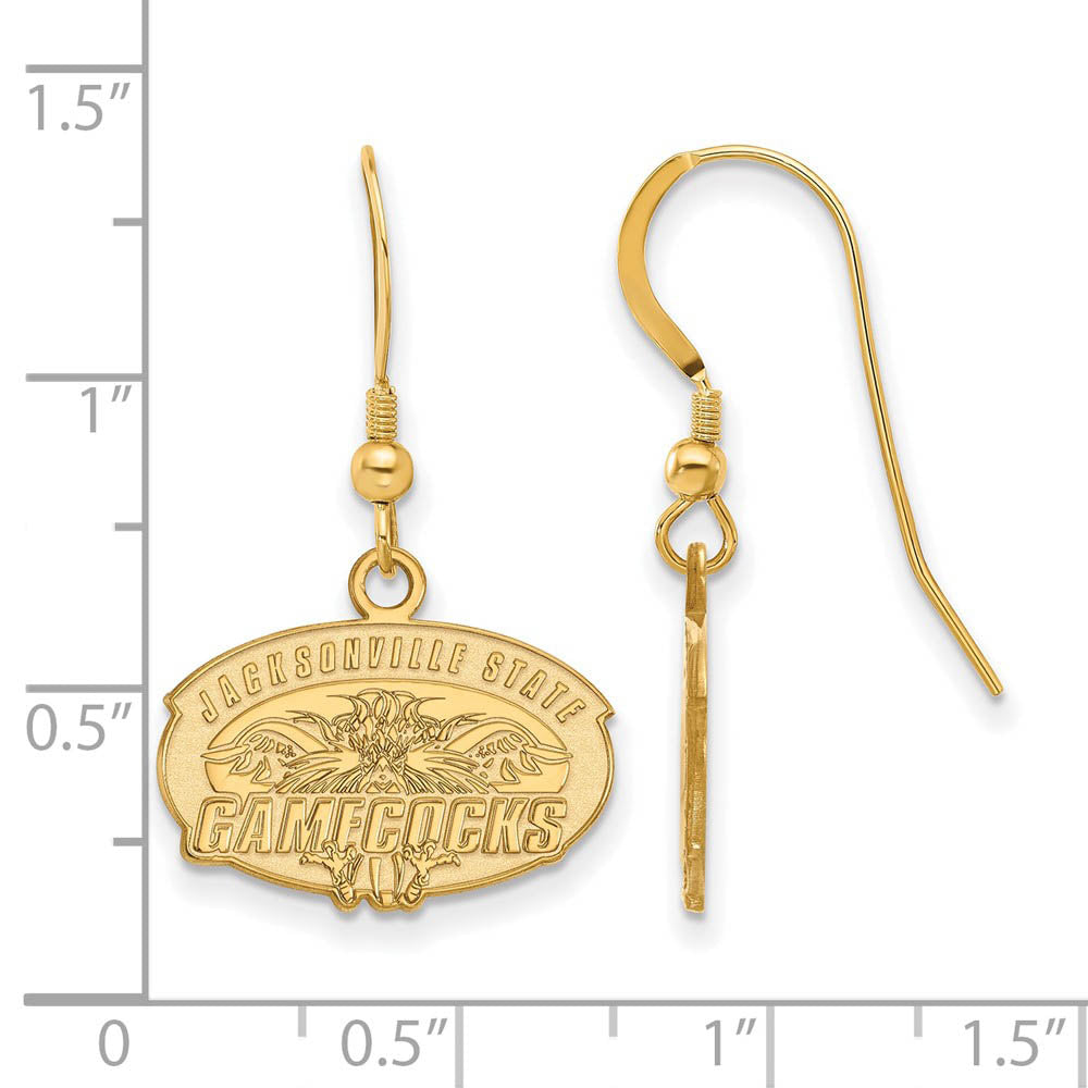 Alternate view of the 14k Gold Plated Silver Jacksonville State U. Dangle Earrings by The Black Bow Jewelry Co.