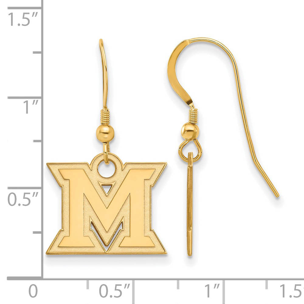 Alternate view of the 14k Gold Plated Silver Miami University Small Dangle Earrings by The Black Bow Jewelry Co.