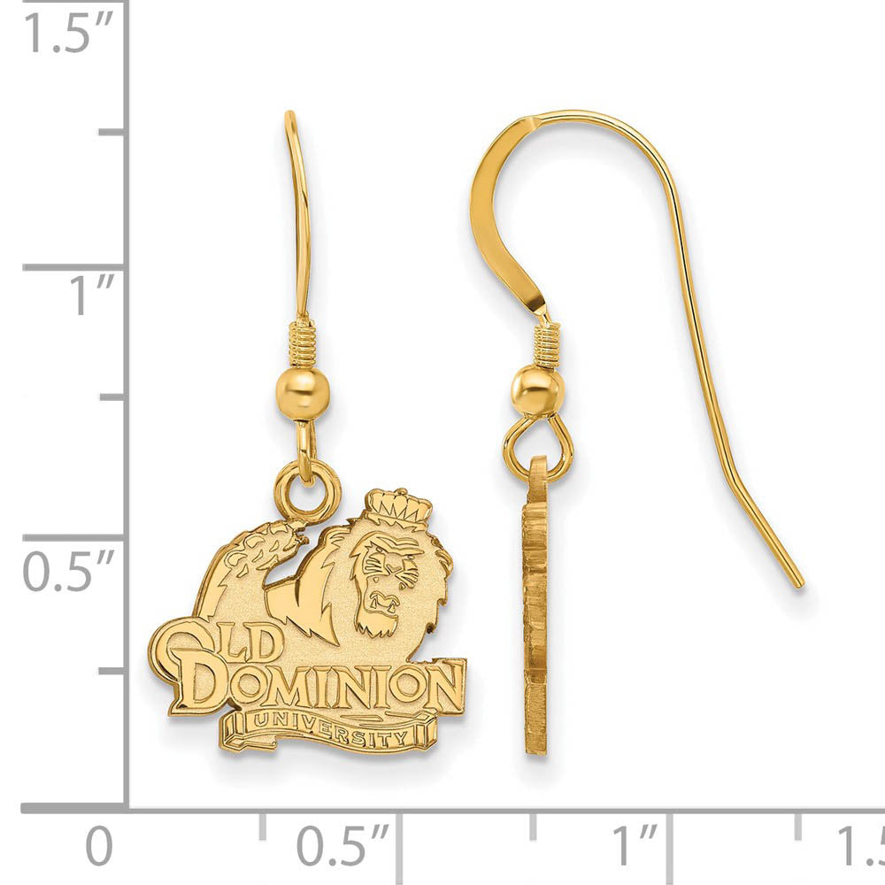 Alternate view of the 14k Gold Plated Silver Old Dominion University Dangle Earrings by The Black Bow Jewelry Co.