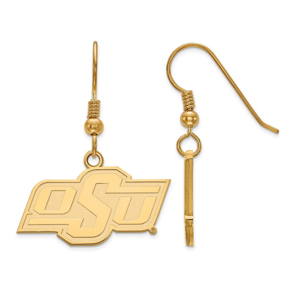 14k Gold Plated Silver Oklahoma State University Dangle Earring, Item E13871 by The Black Bow Jewelry Co.