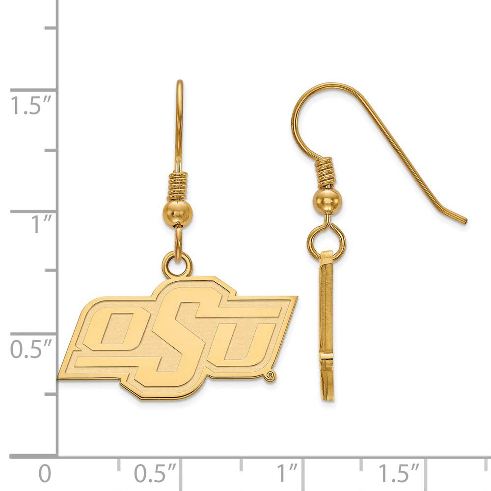 Alternate view of the 14k Gold Plated Silver Oklahoma State University Dangle Earring by The Black Bow Jewelry Co.