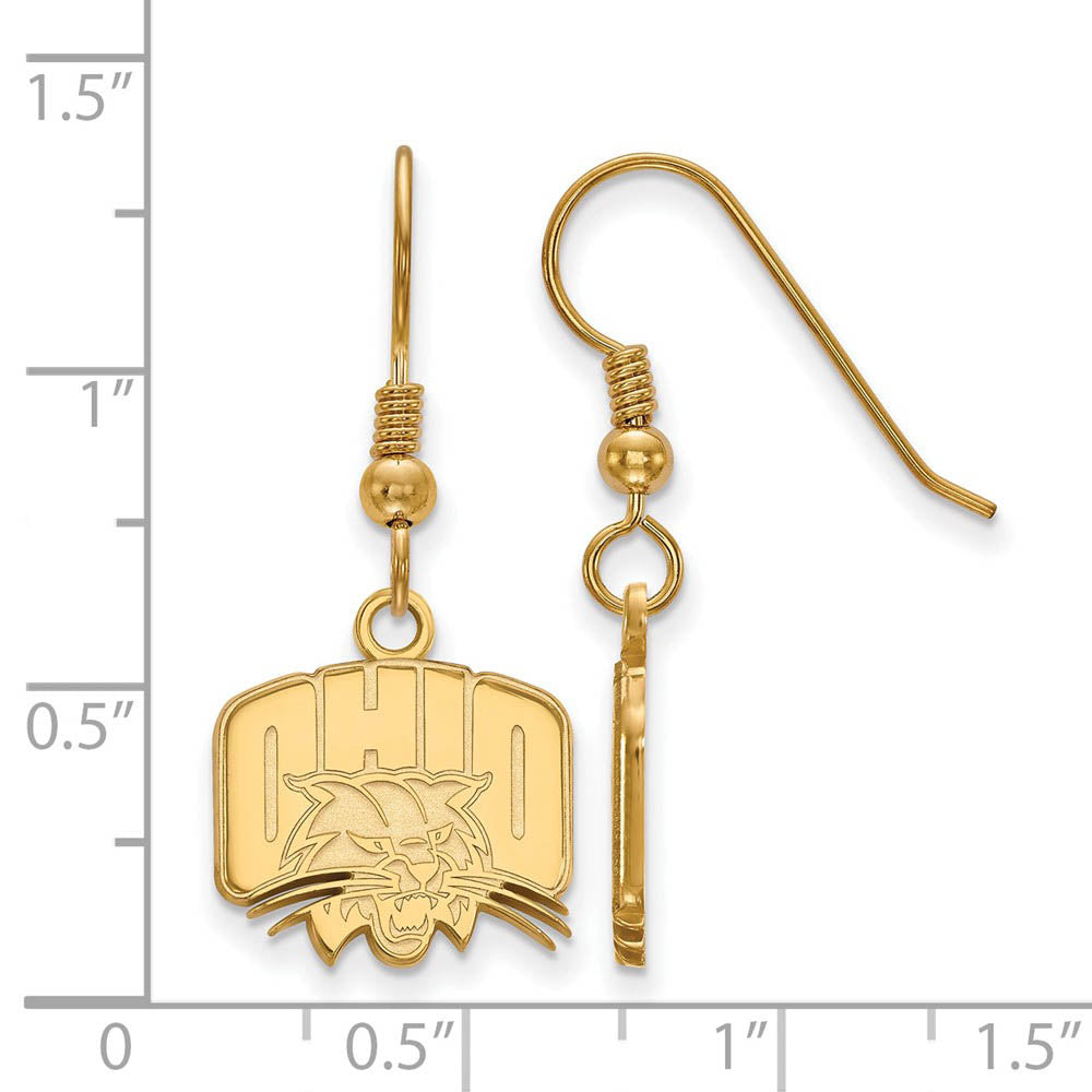 Alternate view of the 14k Gold Plated Silver Ohio University Small Dangle Earrings by The Black Bow Jewelry Co.