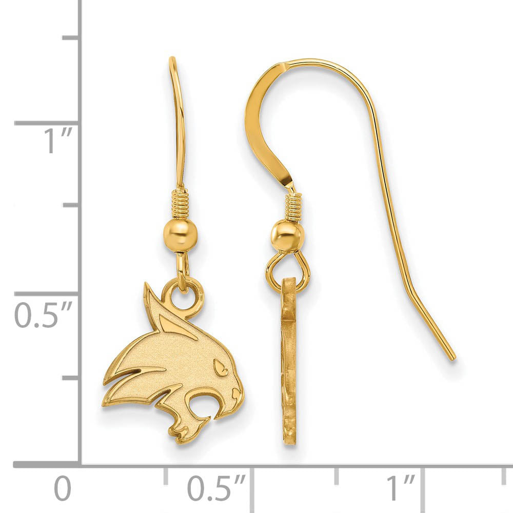 Alternate view of the 14k Gold Plated Silver Texas State University Dangle Earrings by The Black Bow Jewelry Co.
