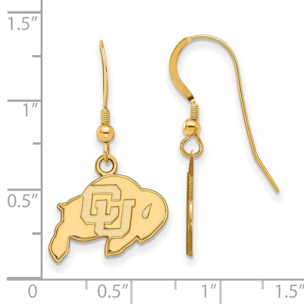 Alternate view of the 14k Gold Plated Silver Univ. of Colorado Dangle Earrings by The Black Bow Jewelry Co.