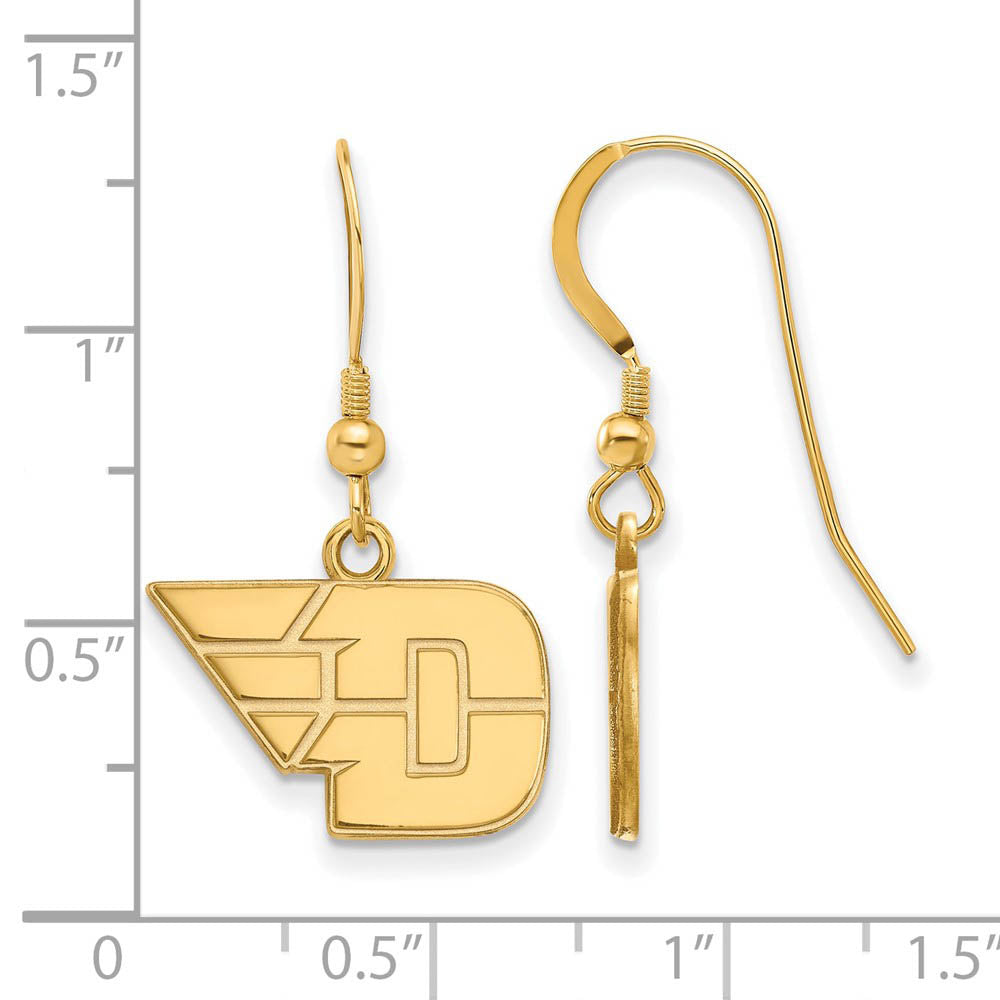 Alternate view of the 14k Gold Plated Silver University of Dayton Small Dangle Earrings by The Black Bow Jewelry Co.