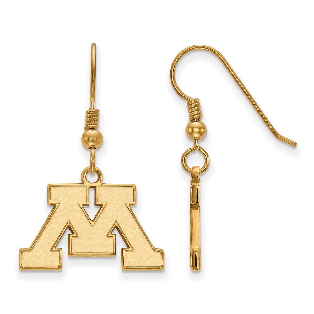14k Gold Plated Silver University of Minnesota Dangle Earrings, Item E13889 by The Black Bow Jewelry Co.