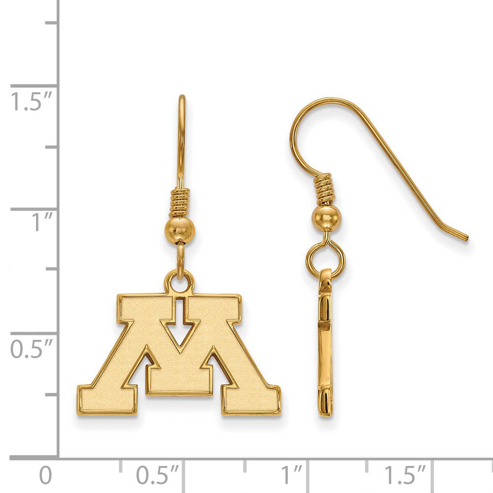 Alternate view of the 14k Gold Plated Silver University of Minnesota Dangle Earrings by The Black Bow Jewelry Co.