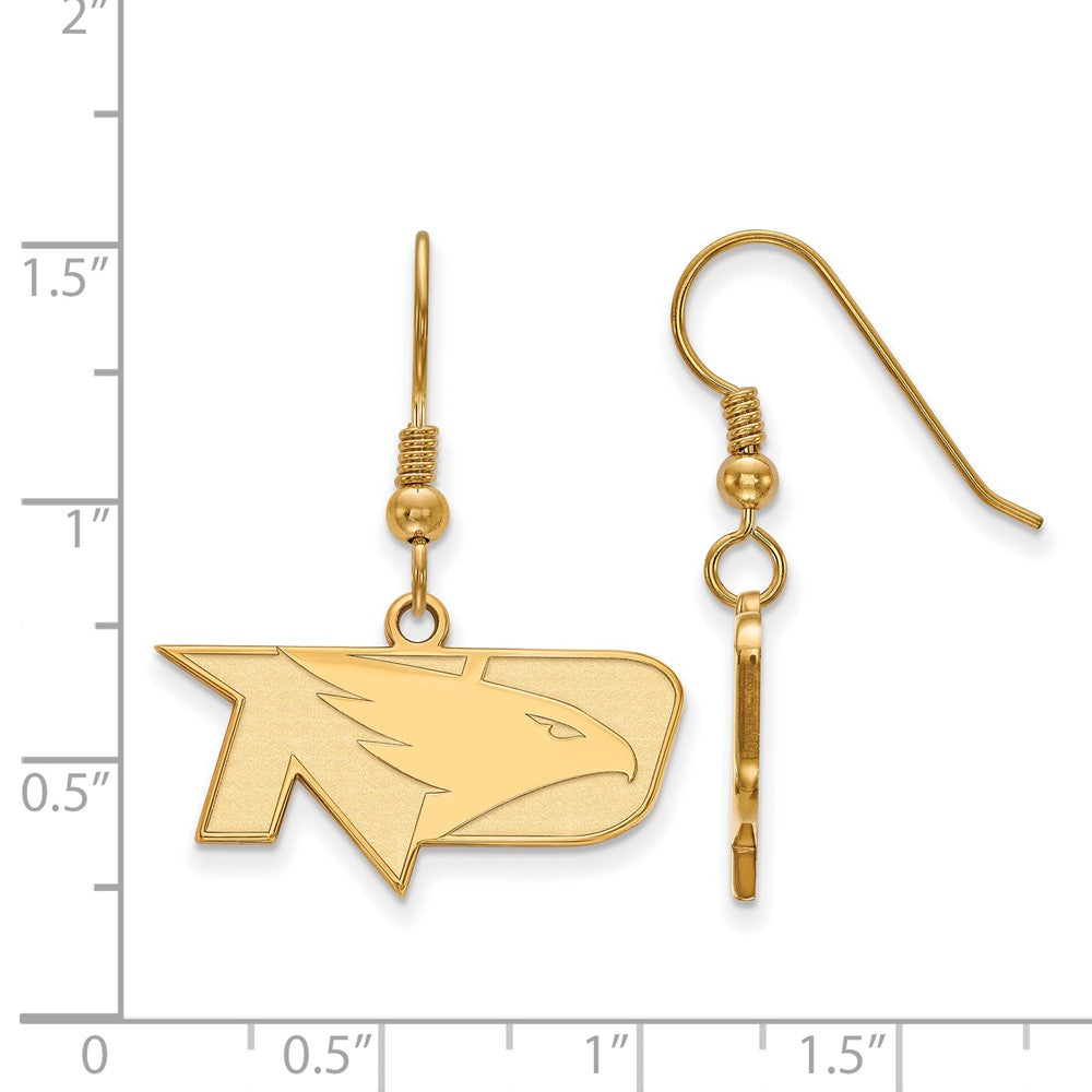 Alternate view of the 14k Gold Plated Silver Univ. of North Dakota SM Dangle Earrings by The Black Bow Jewelry Co.