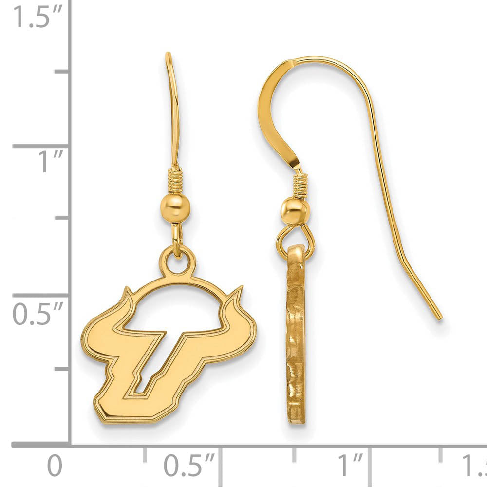 Alternate view of the 14k Gold Plated Silver Univ. of South Florida Dangle Earring by The Black Bow Jewelry Co.