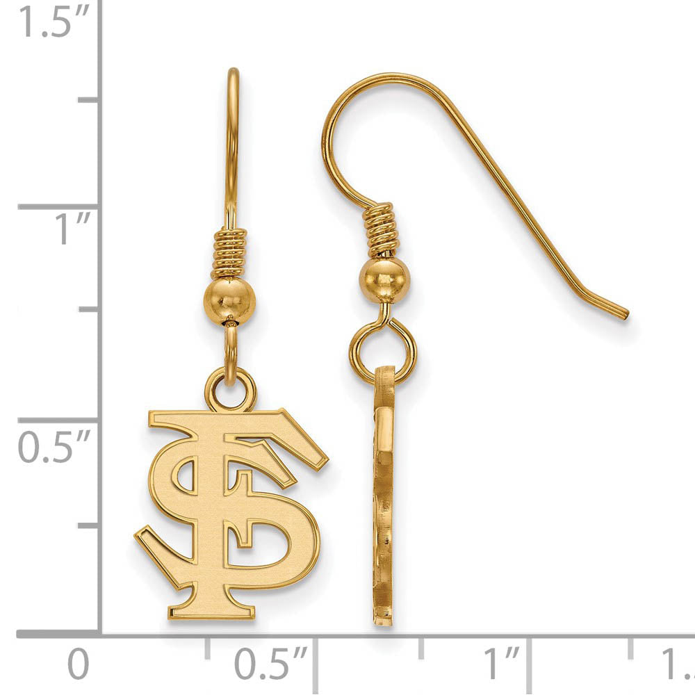 Alternate view of the 14k Gold Plated Silver Florida State U Dangle Earrings by The Black Bow Jewelry Co.