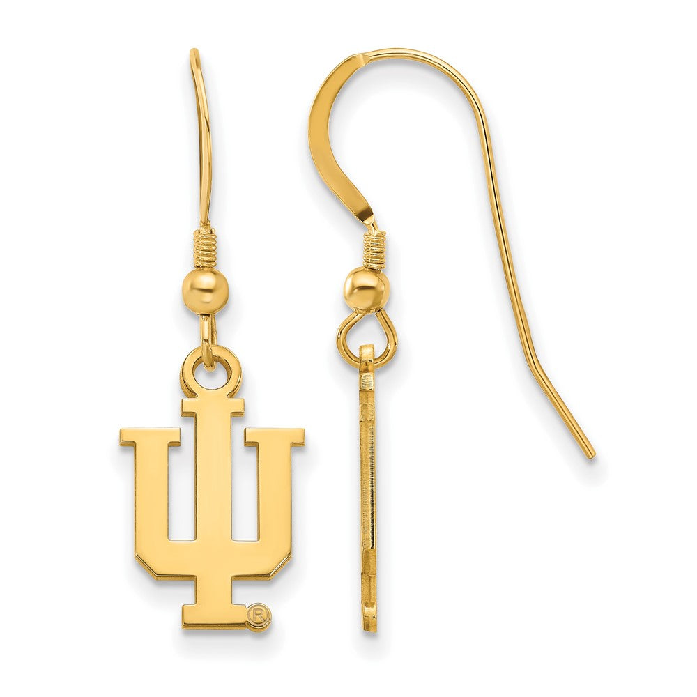 14k Gold Plated Silver Indiana University SM Dangle Earrings, Item E13907 by The Black Bow Jewelry Co.