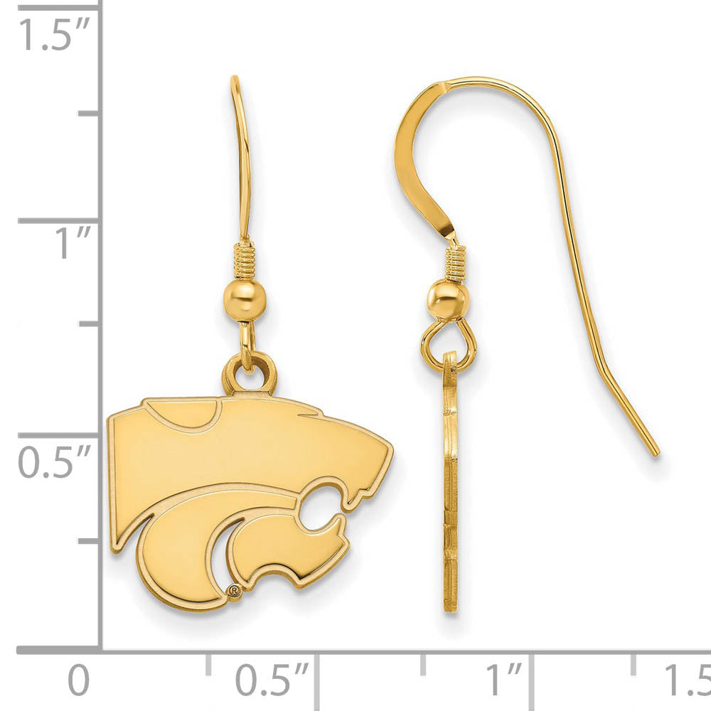 Alternate view of the 14k Gold Plated Silver Kansas State U Dangle Earrings by The Black Bow Jewelry Co.