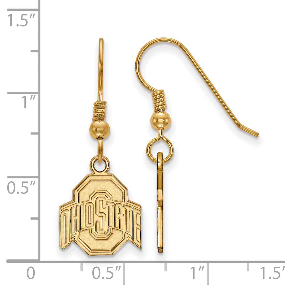 Alternate view of the 14k Gold Plated Silver Ohio State University Small Dangle Earrings by The Black Bow Jewelry Co.