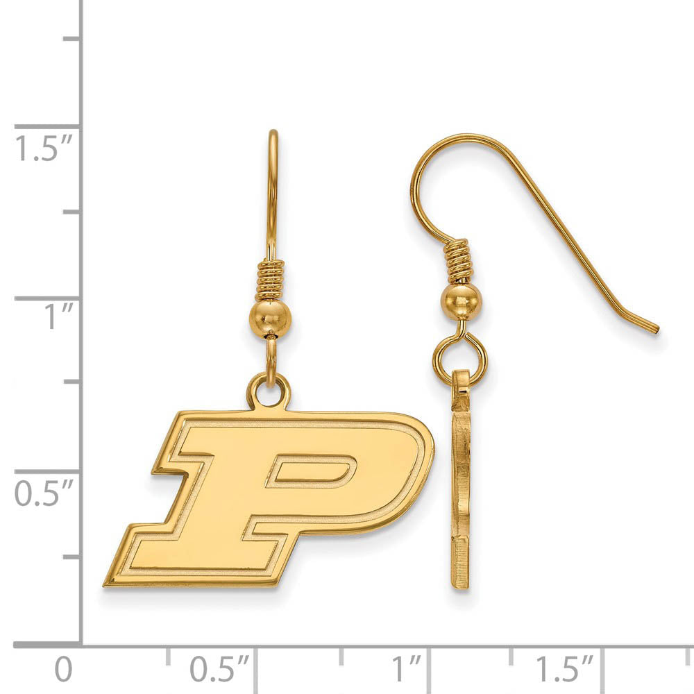 Alternate view of the 14k Gold Plated Silver Purdue SM Dangle Earrings by The Black Bow Jewelry Co.