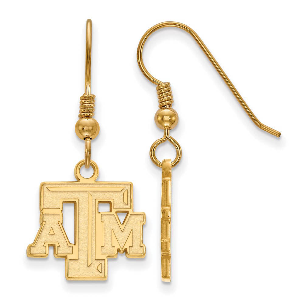 14k Gold Plated Silver Texas A&M University SM Dangle Earrings, Item E13915 by The Black Bow Jewelry Co.