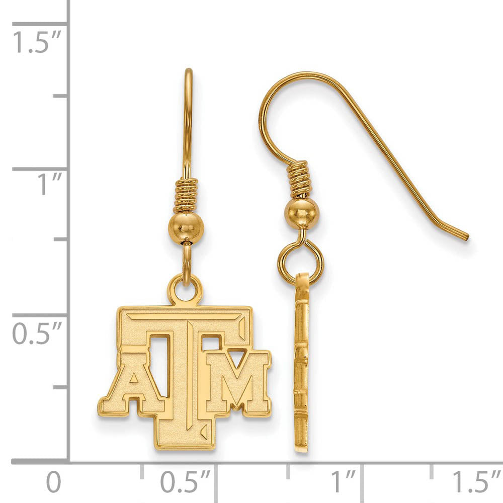 Alternate view of the 14k Gold Plated Silver Texas A&M University SM Dangle Earrings by The Black Bow Jewelry Co.