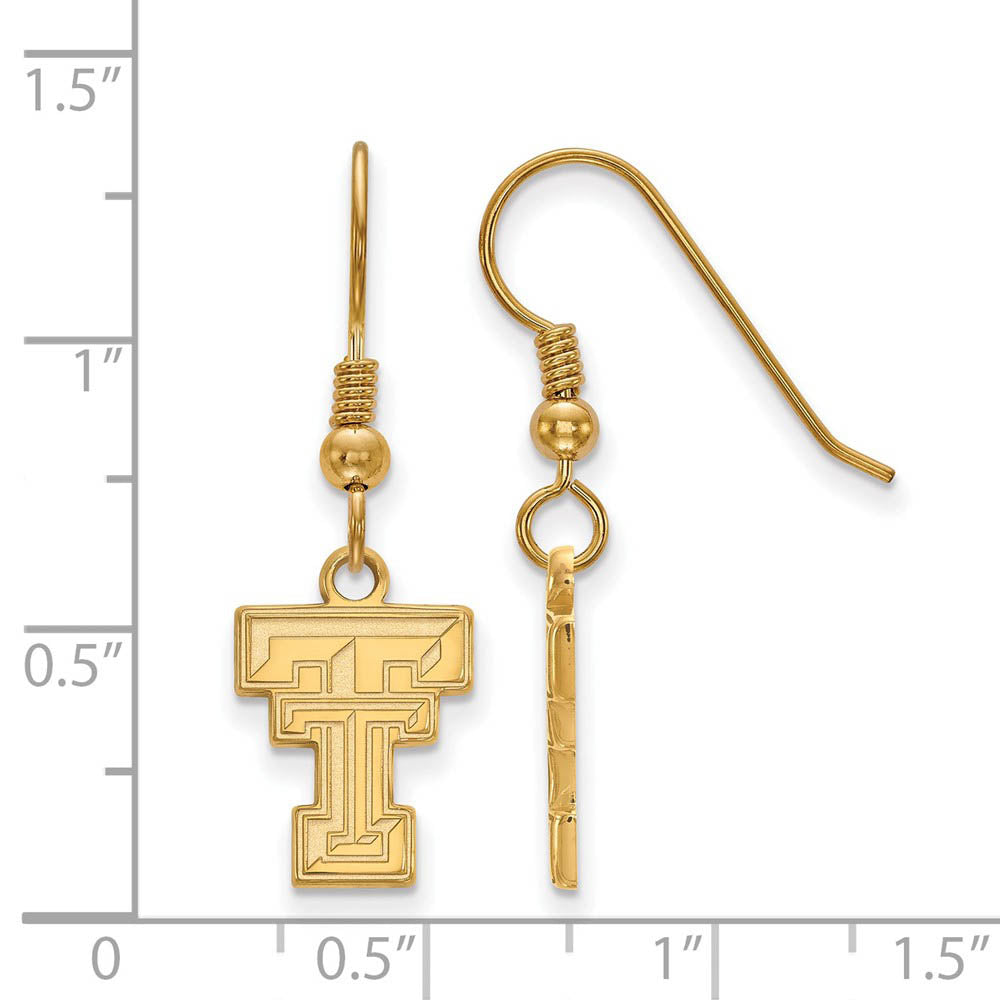 Alternate view of the 14k Gold Plated Silver Texas Tech University SM Dangle Earrings by The Black Bow Jewelry Co.