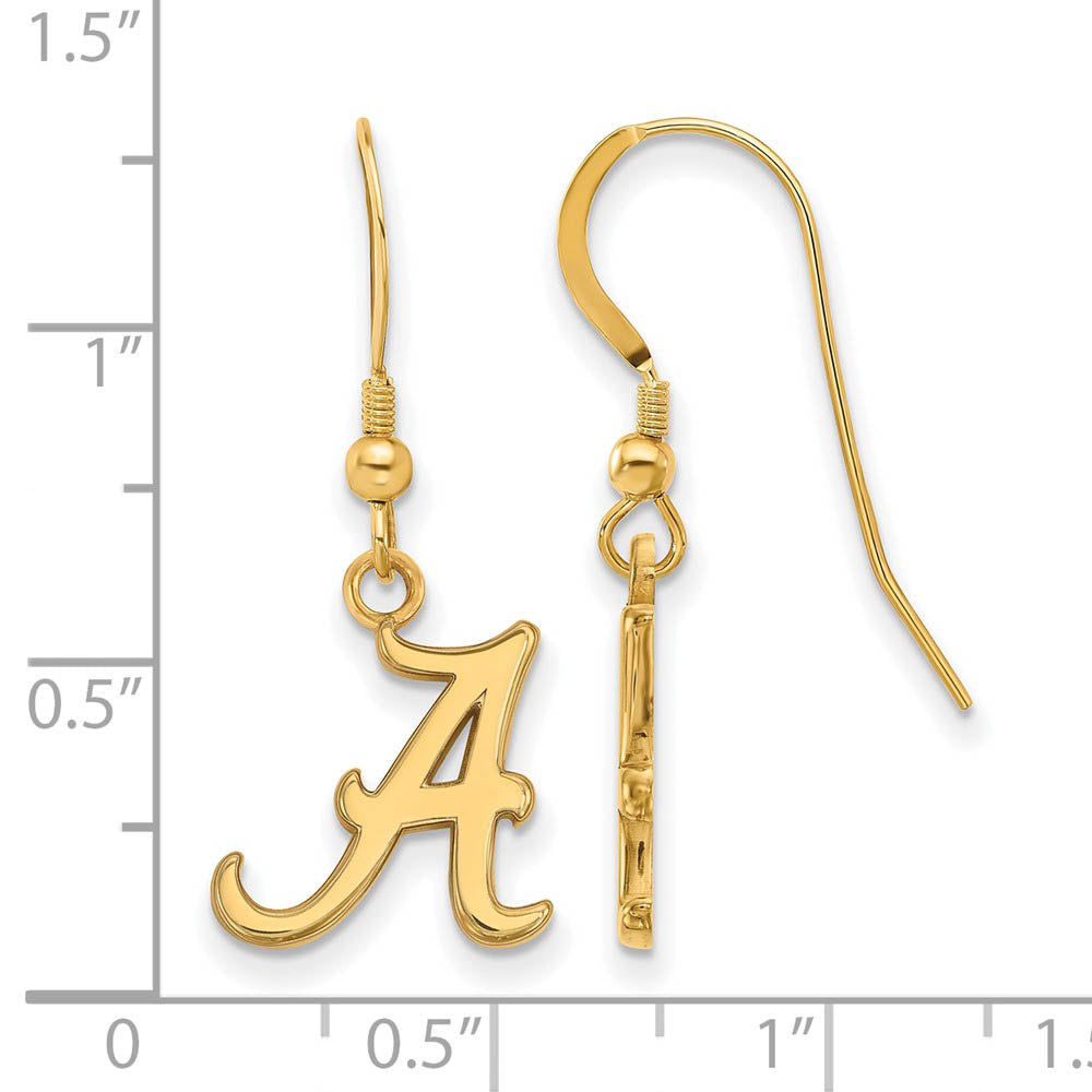 Alternate view of the 14k Gold Plated Silver University of Alabama SM Dangle Earrings by The Black Bow Jewelry Co.