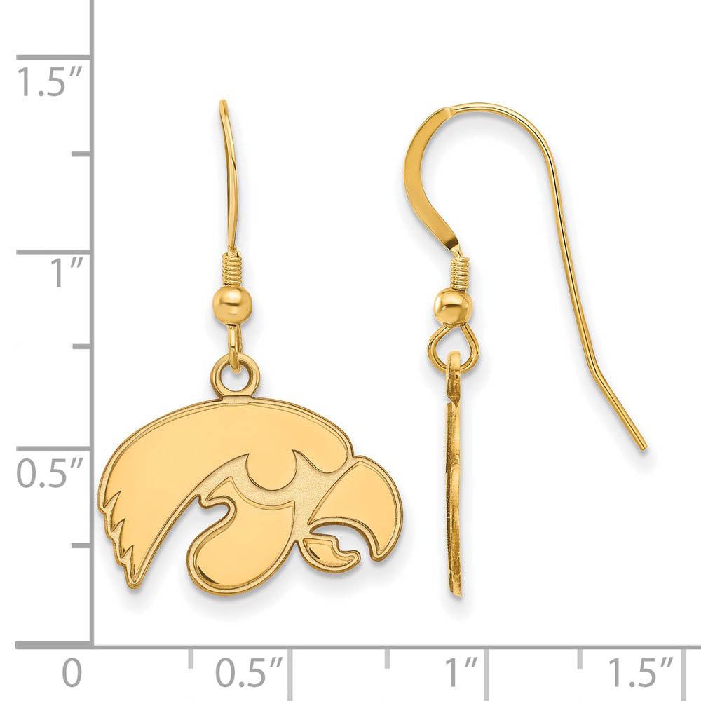 Alternate view of the 14k Gold Plated Silver University of Iowa SM Dangle Earrings by The Black Bow Jewelry Co.