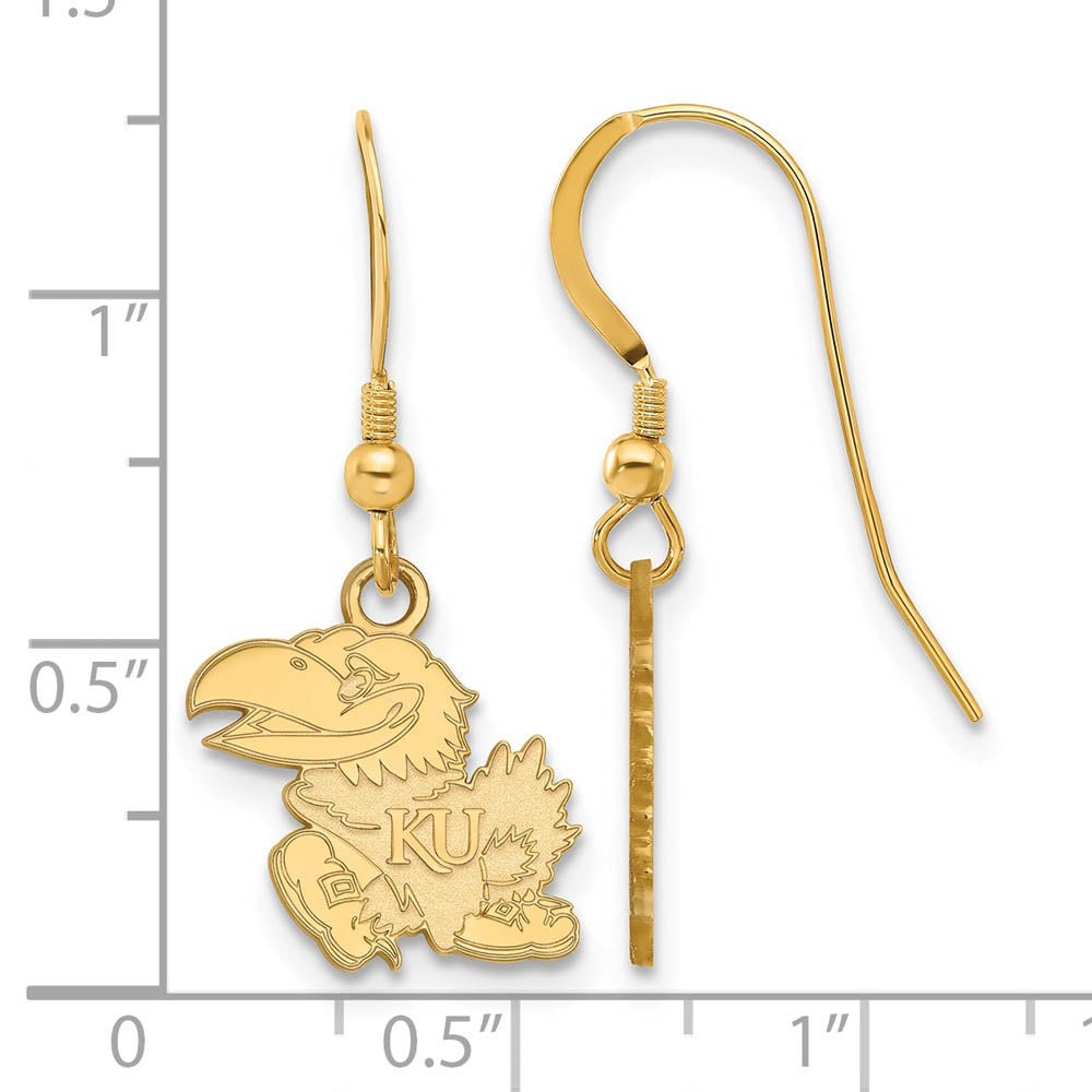 Alternate view of the 14k Gold Plated Silver University of Kansas SM Dangle Earrings by The Black Bow Jewelry Co.