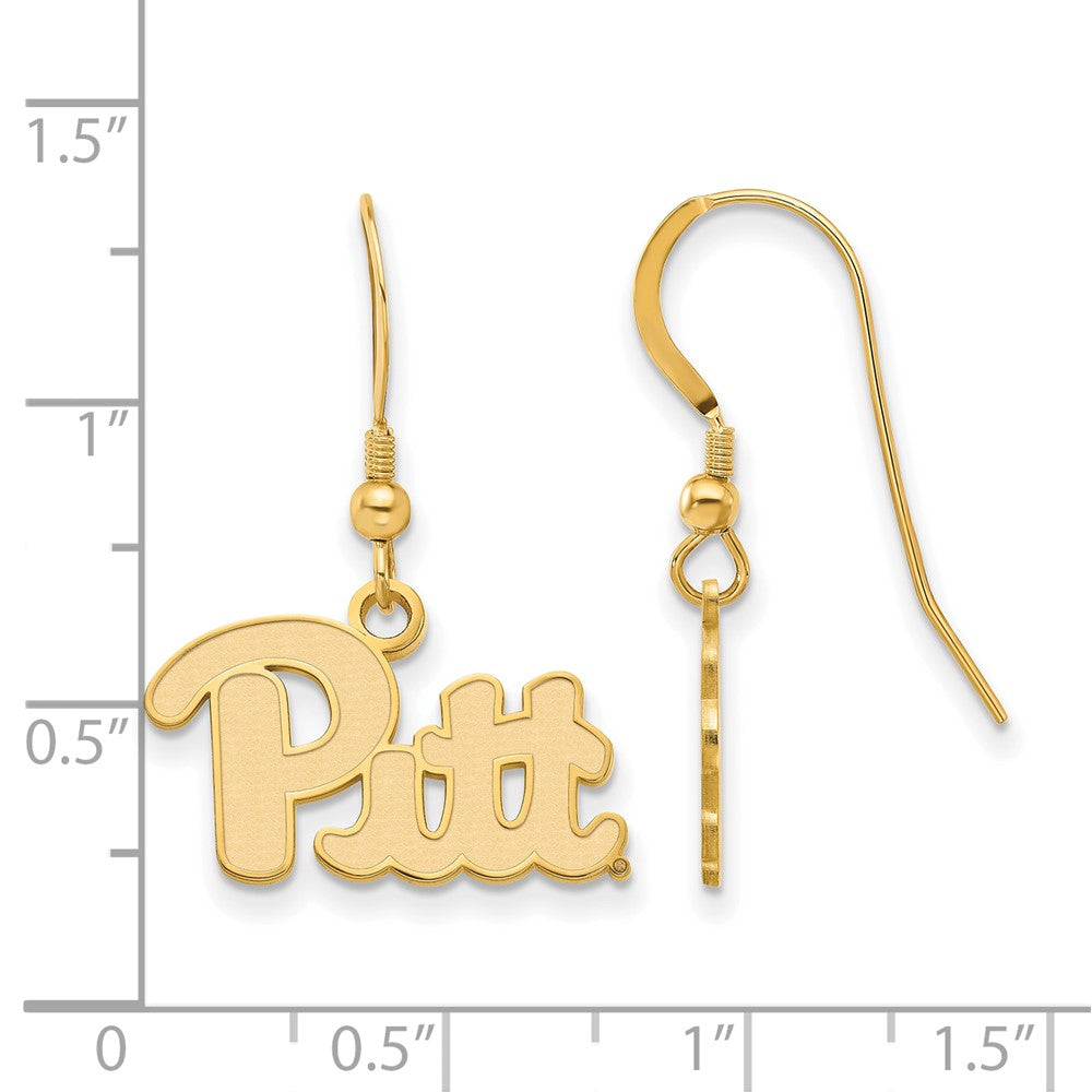 Alternate view of the 14k Gold Plated Silver University of Pittsburgh Dangle Earrings by The Black Bow Jewelry Co.