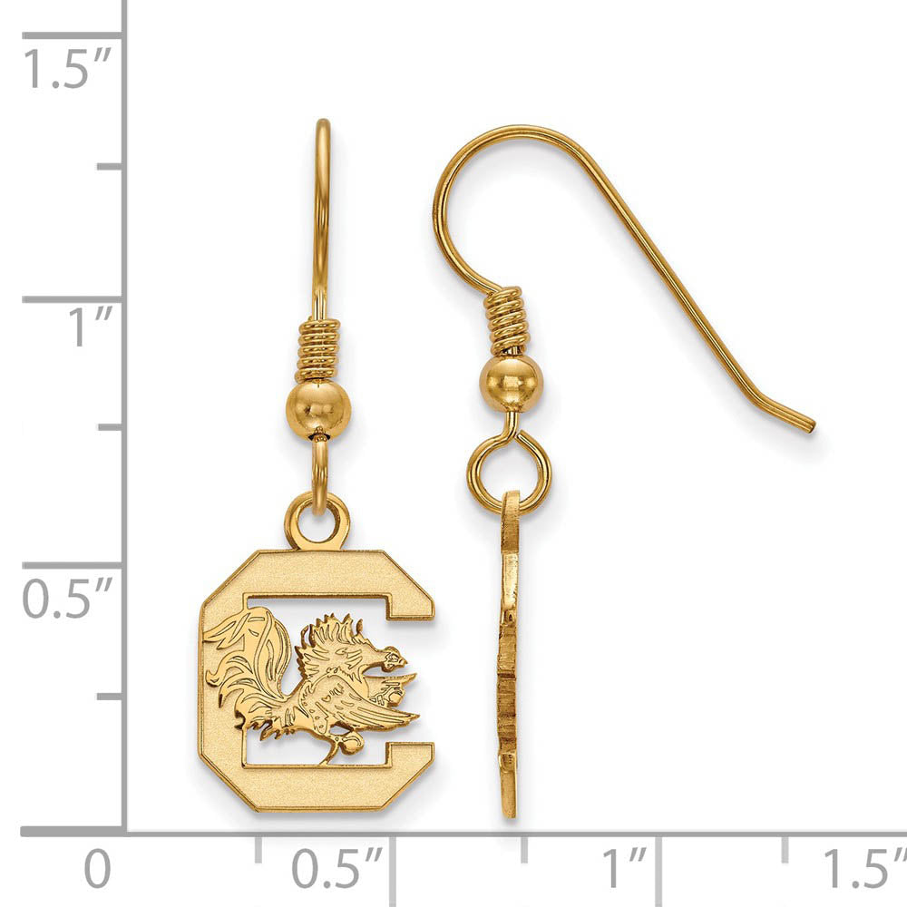 Alternate view of the 14k Gold Plated Silver U of South Carolina SM Dangle Earrings by The Black Bow Jewelry Co.