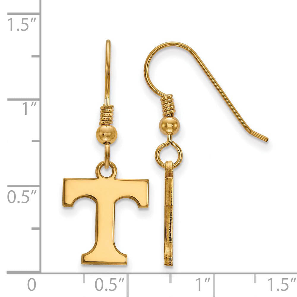 Alternate view of the 14k Gold Plated Silver University of Tennessee SM Dangle Earrings by The Black Bow Jewelry Co.