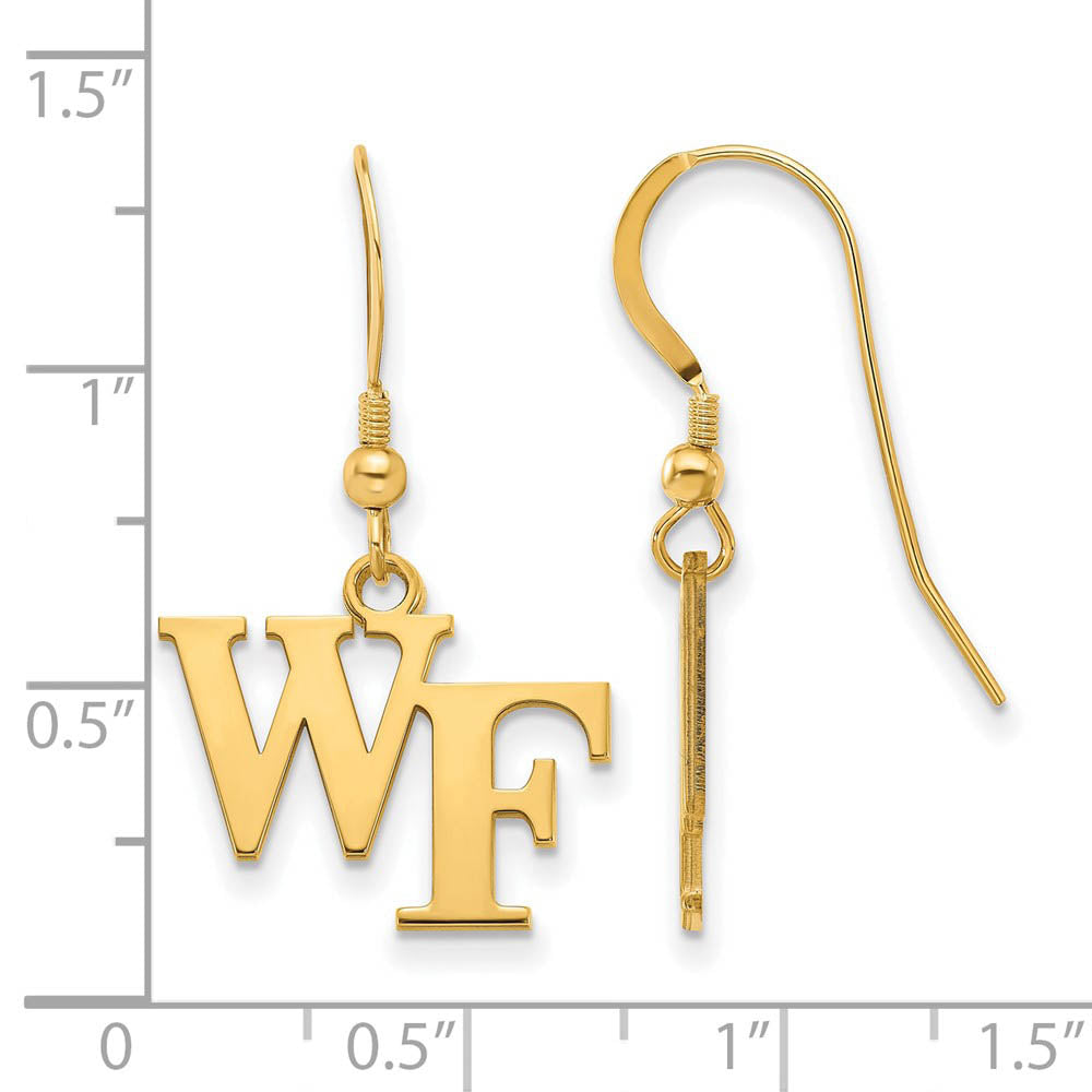 Alternate view of the 14k Gold Plated Silver Wake Forest University SM Dangle Earrings by The Black Bow Jewelry Co.