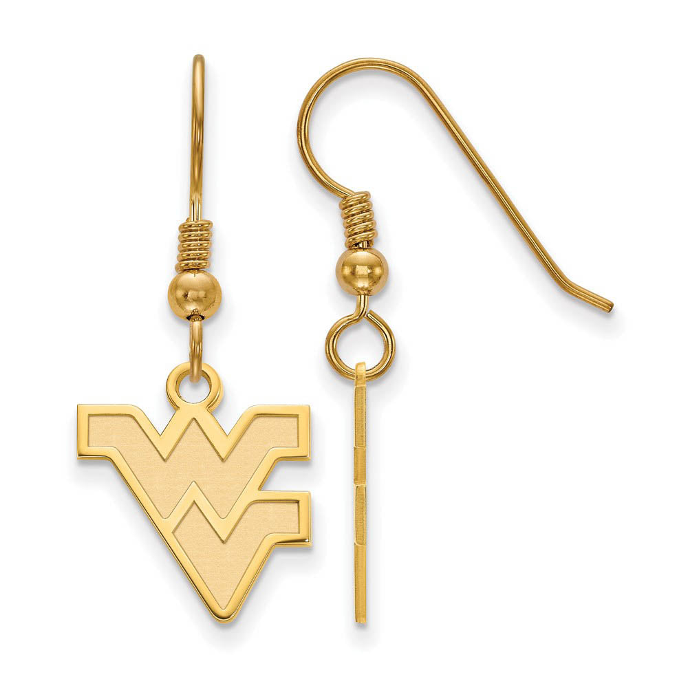 14k Gold Plated Silver West Virginia Univ. SM 'WV' Dangle Earrings, Item E13939 by The Black Bow Jewelry Co.