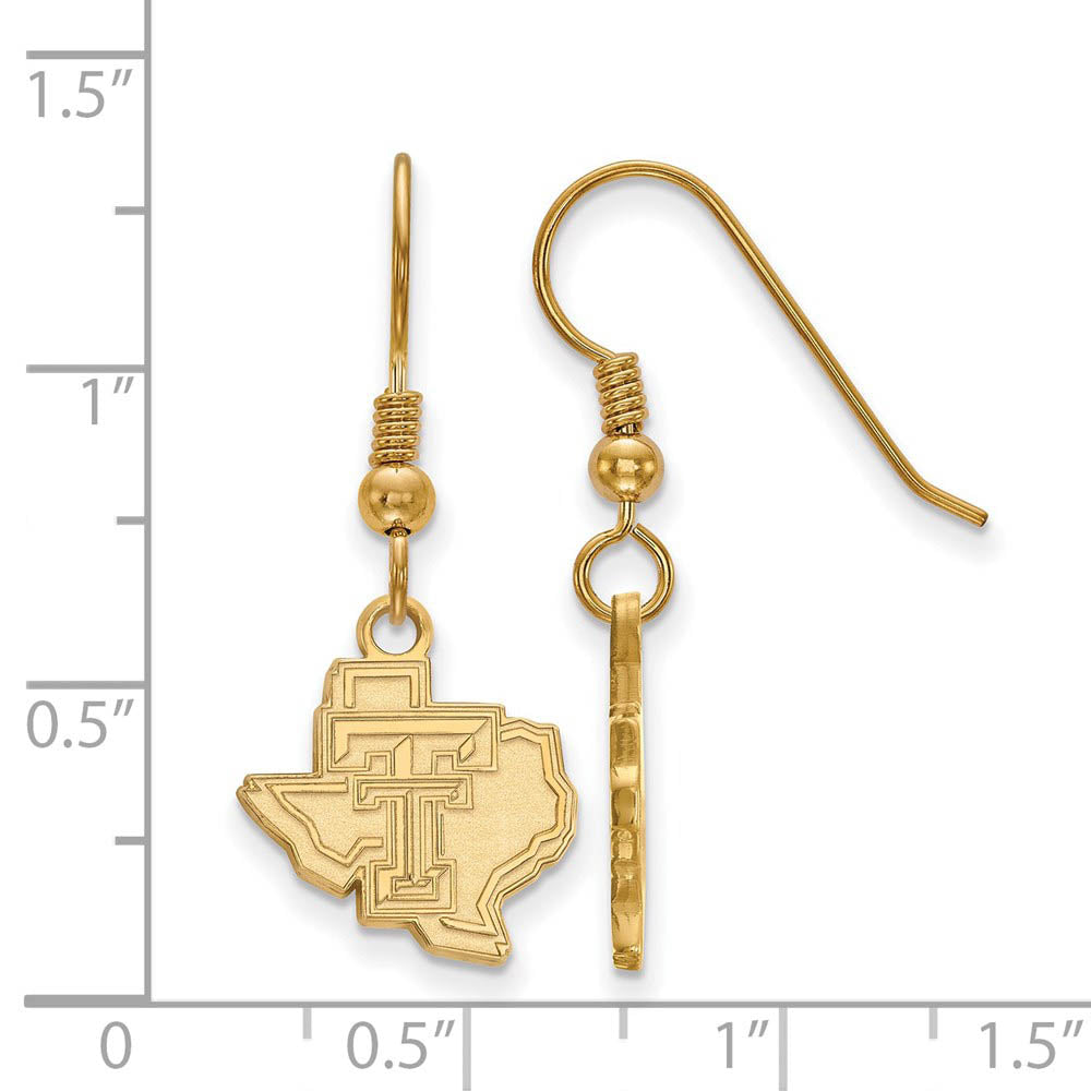 Alternate view of the 14k Gold Plated Silver Texas Tech University Dangle Earrings by The Black Bow Jewelry Co.