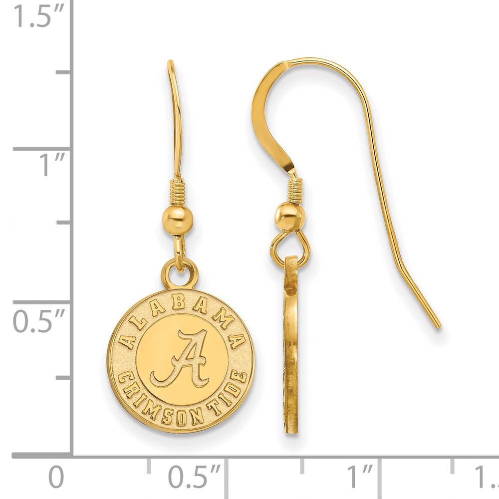 Alternate view of the 14k Gold Plated Silver Univ. of Alabama SM Dangle Earrings by The Black Bow Jewelry Co.