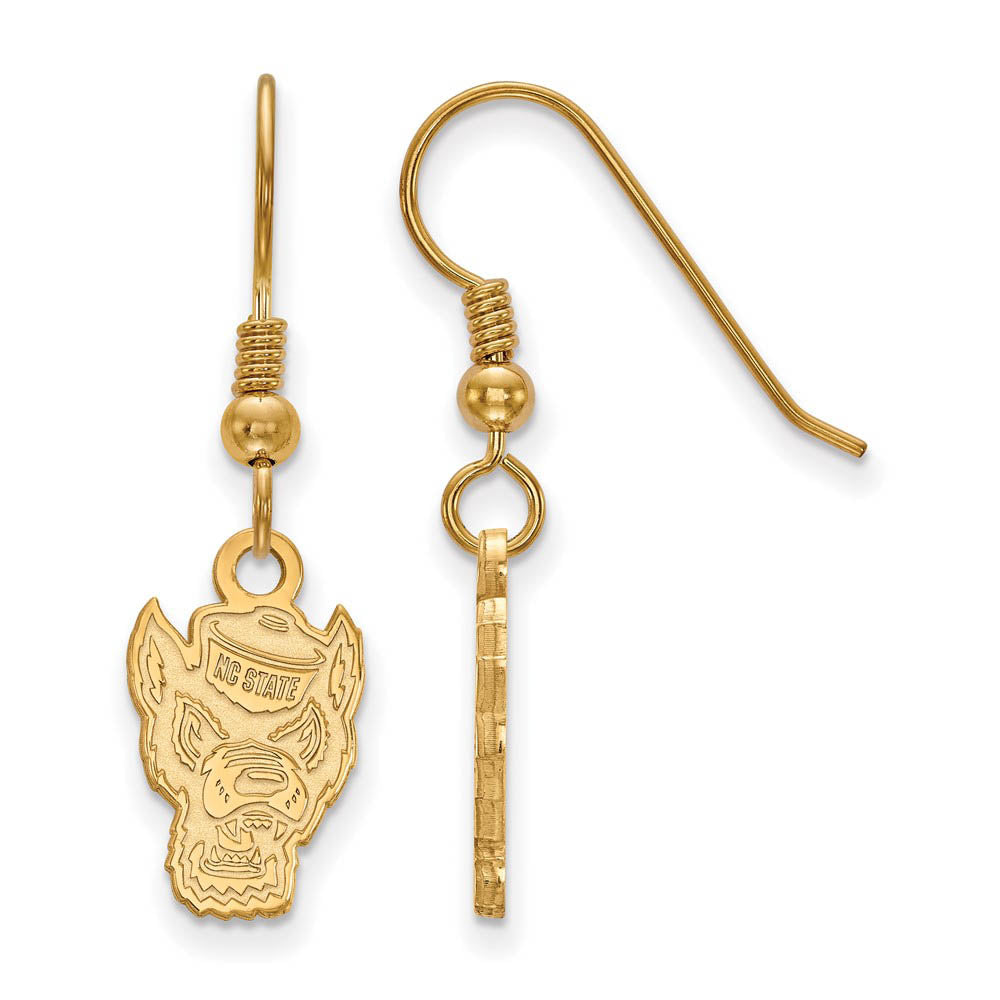 14k Gold Plated Silver North Carolina State U Dangle Earrings, Item E13978 by The Black Bow Jewelry Co.