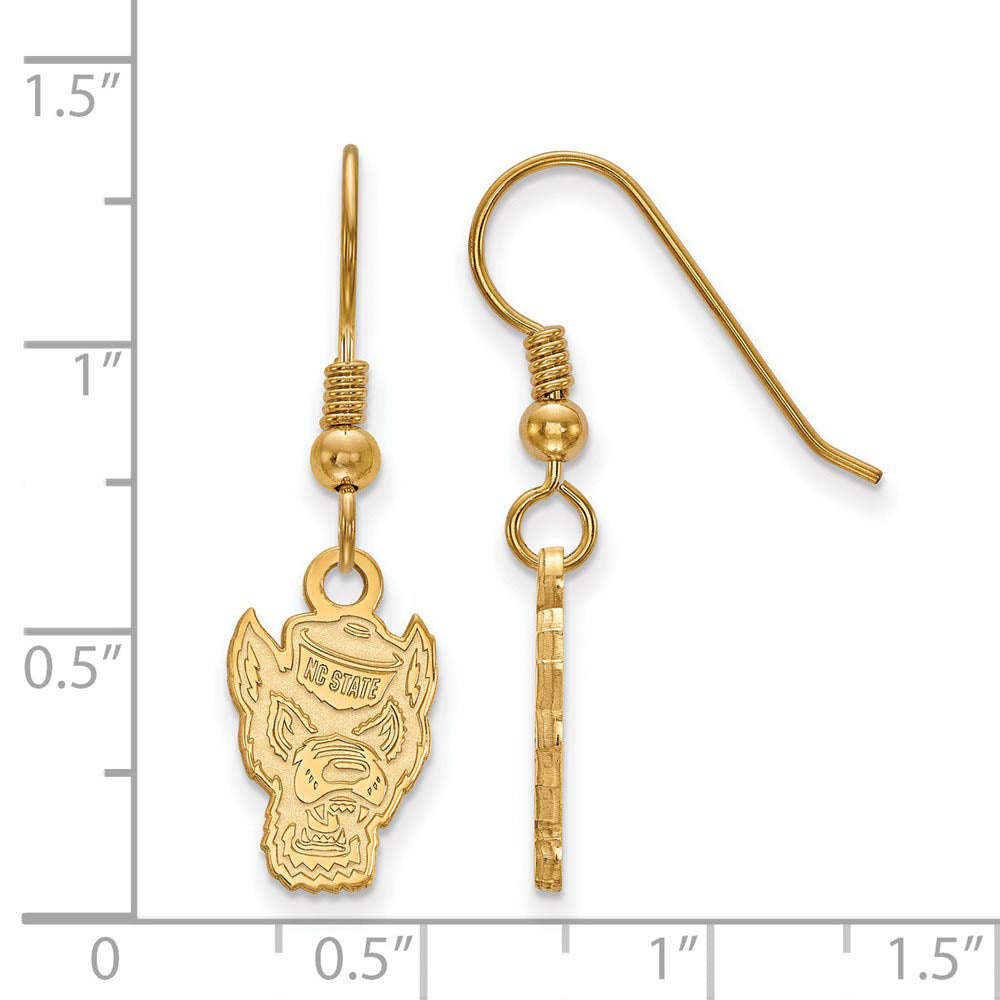 Alternate view of the 14k Gold Plated Silver North Carolina State U Dangle Earrings by The Black Bow Jewelry Co.