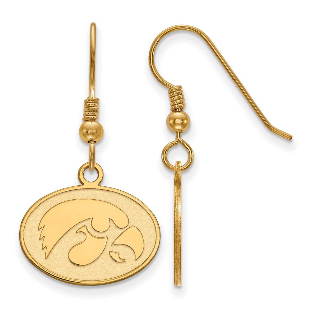 14k Gold Plated Silver University of Iowa Small Dangle Earrings, Item E13979 by The Black Bow Jewelry Co.