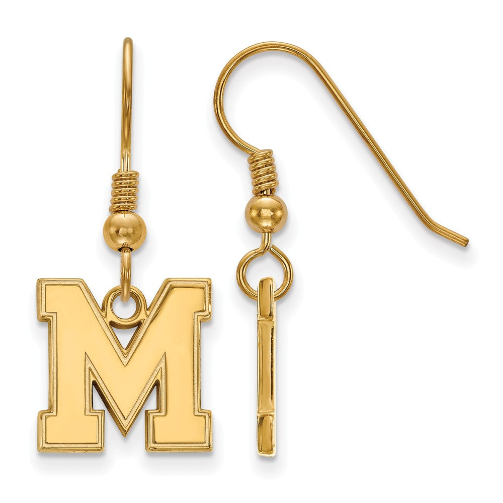 14k Gold Plated Silver University of Memphis Dangle Earrings, Item E13982 by The Black Bow Jewelry Co.