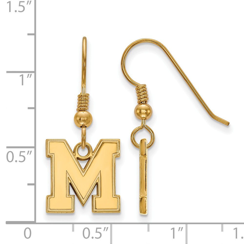 Alternate view of the 14k Gold Plated Silver University of Memphis Dangle Earrings by The Black Bow Jewelry Co.