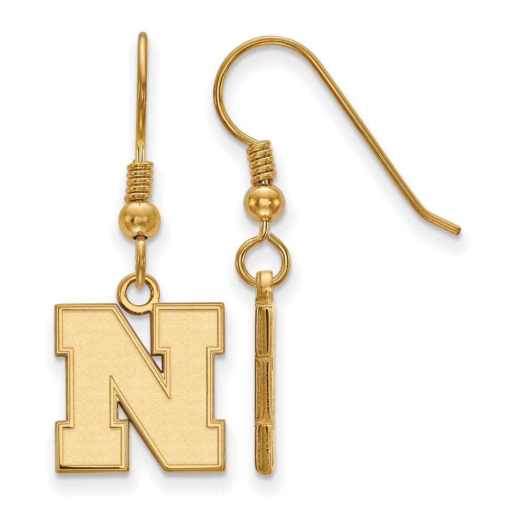 14k Gold Plated Silver University of Nebraska Sm Dangle Earrings, Item E13993 by The Black Bow Jewelry Co.