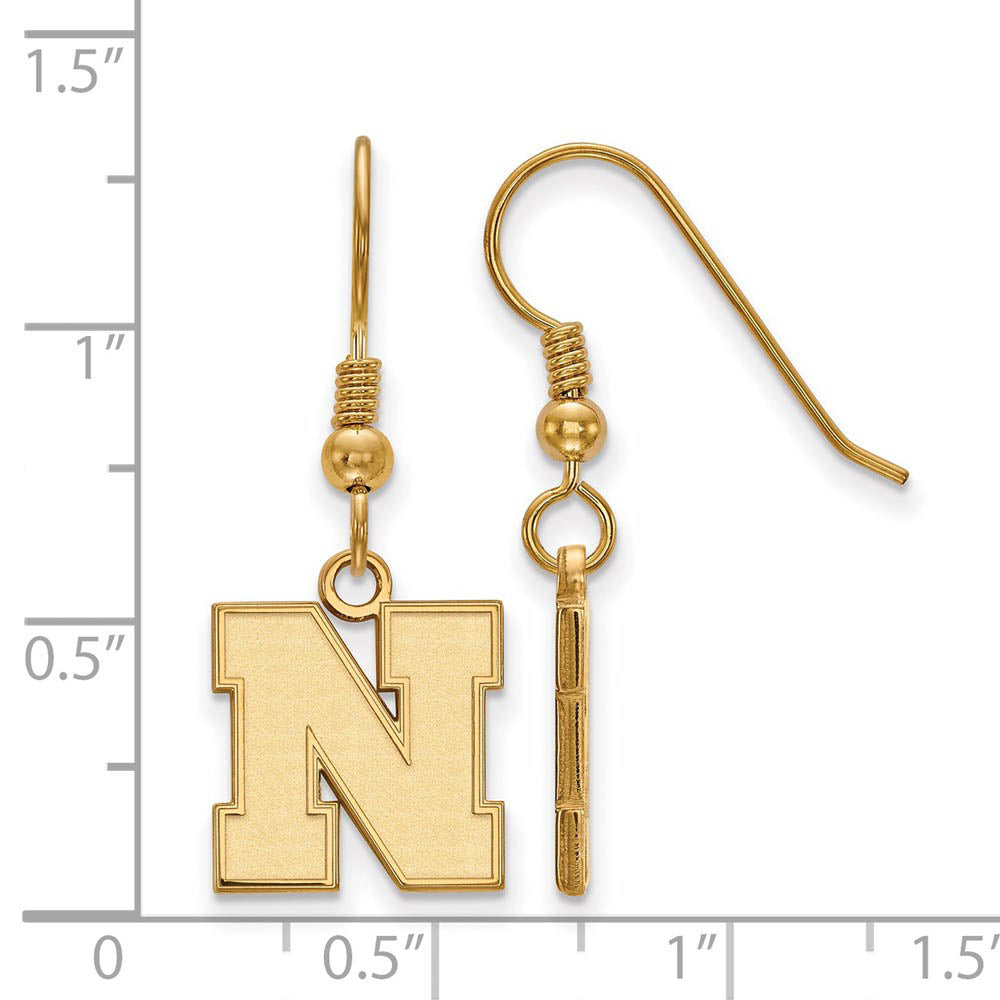 Alternate view of the 14k Gold Plated Silver University of Nebraska Sm Dangle Earrings by The Black Bow Jewelry Co.