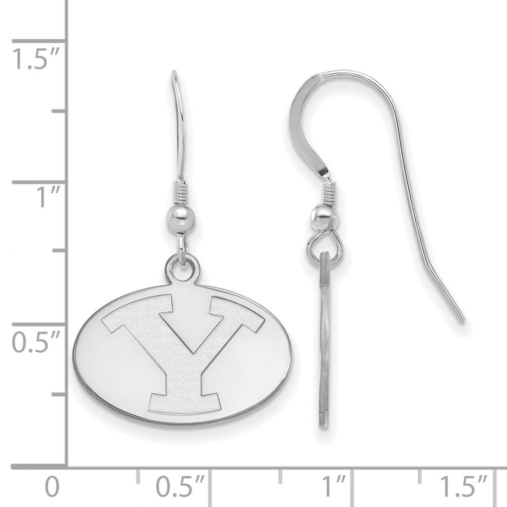 Alternate view of the Sterling Silver Brigham Young University Small Dangle Earrings by The Black Bow Jewelry Co.